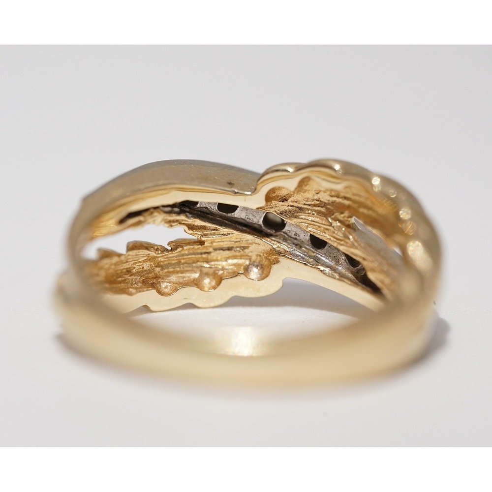 Vintage 14k Solid gold Two Tone Overlapping Natural Diamond Ring Twist Size 5.25 - Picture 5 of 11